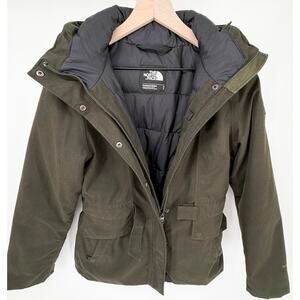 The North Face HyVent Jacket Womens Small Olive Hooded Insulated Coat Winter